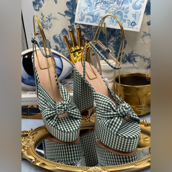 🆕 LOEFFLER RANDALL 🧿 NWOB Roz Platform Sandal, Mint Green Gingham - Sz US 7 - Picture 4 of 14